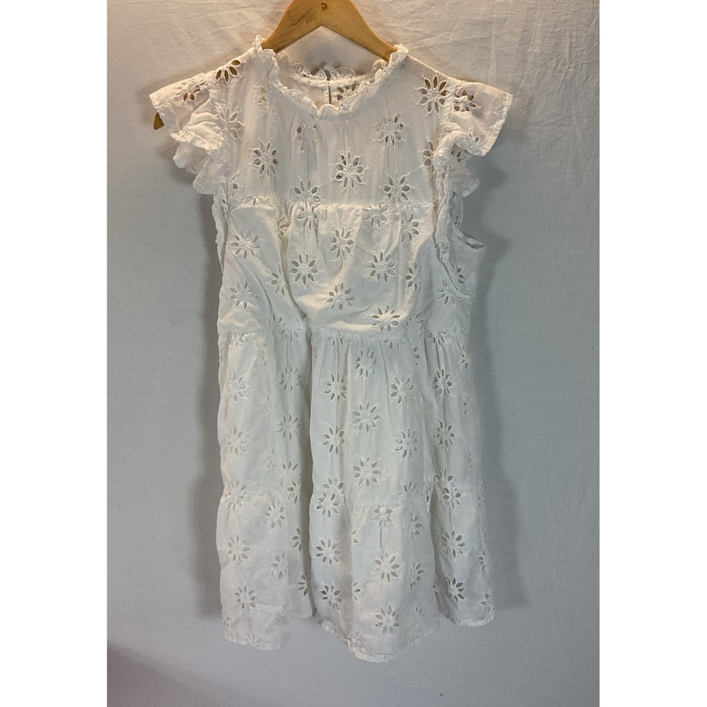 Entro White Eyelet Babydoll Dress sz LG Fairycore Peasant‎ Beachy